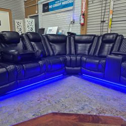 Black breathable leather gel power sectional
