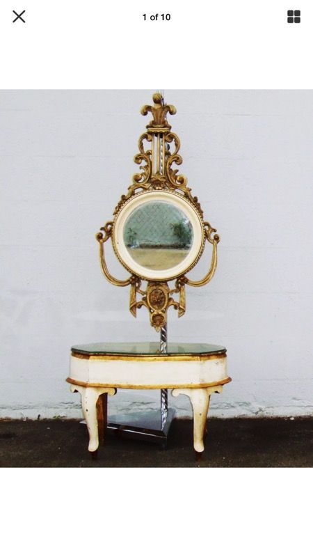 Vintage Italian florentine shadow box table with mirror