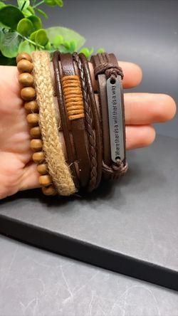 Adjustable Size up to 9.5inc Leather Bracelet (Set of 4), Where There is a Will/Way
