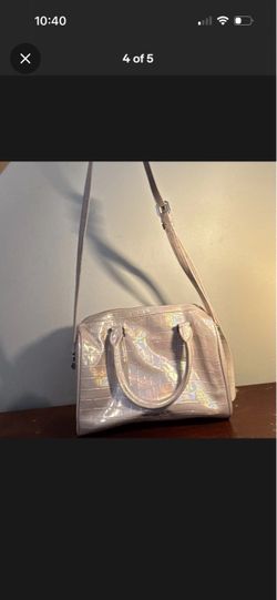Iridescent Croc-Embossed Structured Handbag