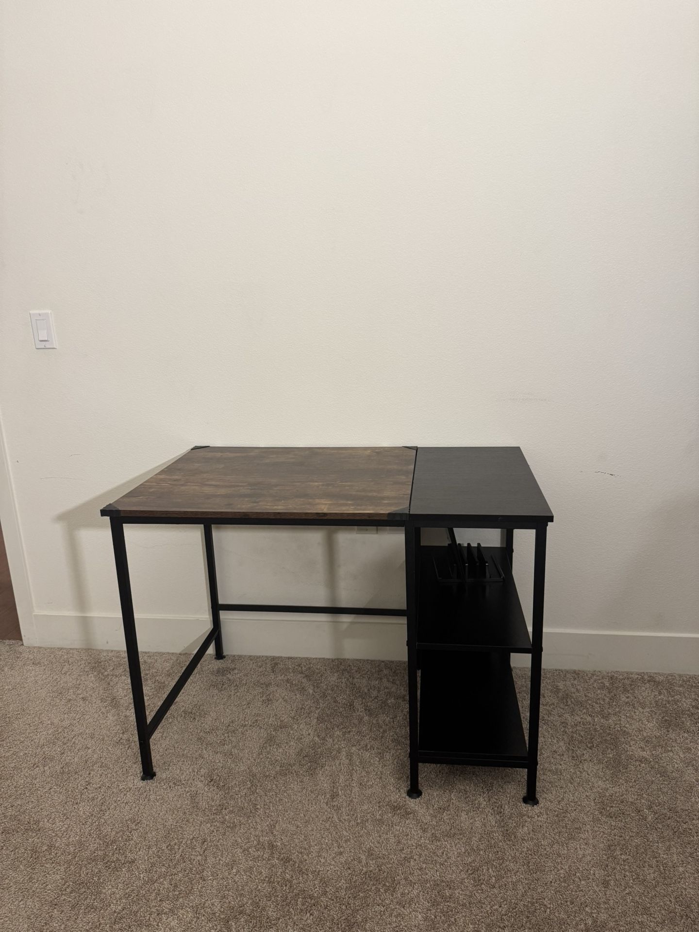 Computer Desk With Wooden Storage Shelf