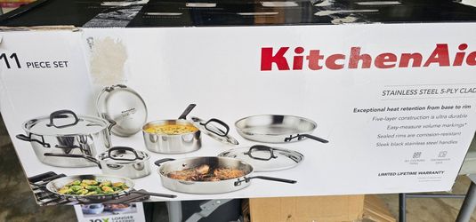 Used KitchenAid stainless steel 5 ply clad cookware set
