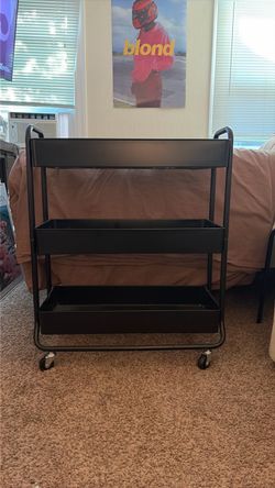 Black 3-Tier Metal Rolling Storage Cart