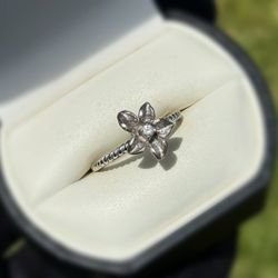 Jewelry Antique 14k solid white gold natural diamonds 0.06CTW ring flowers sz 7.00