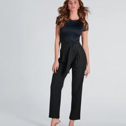 Chic 'Fit Pinstripe Paperbag Dress Pants