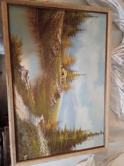 Framed Oil Painting Forest Lake Landscape unauthenticated by Bob Ross