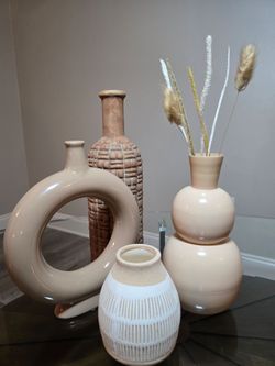 4-Piece Decor Set: Ceramic & Natural Stone – Modern Boho Style