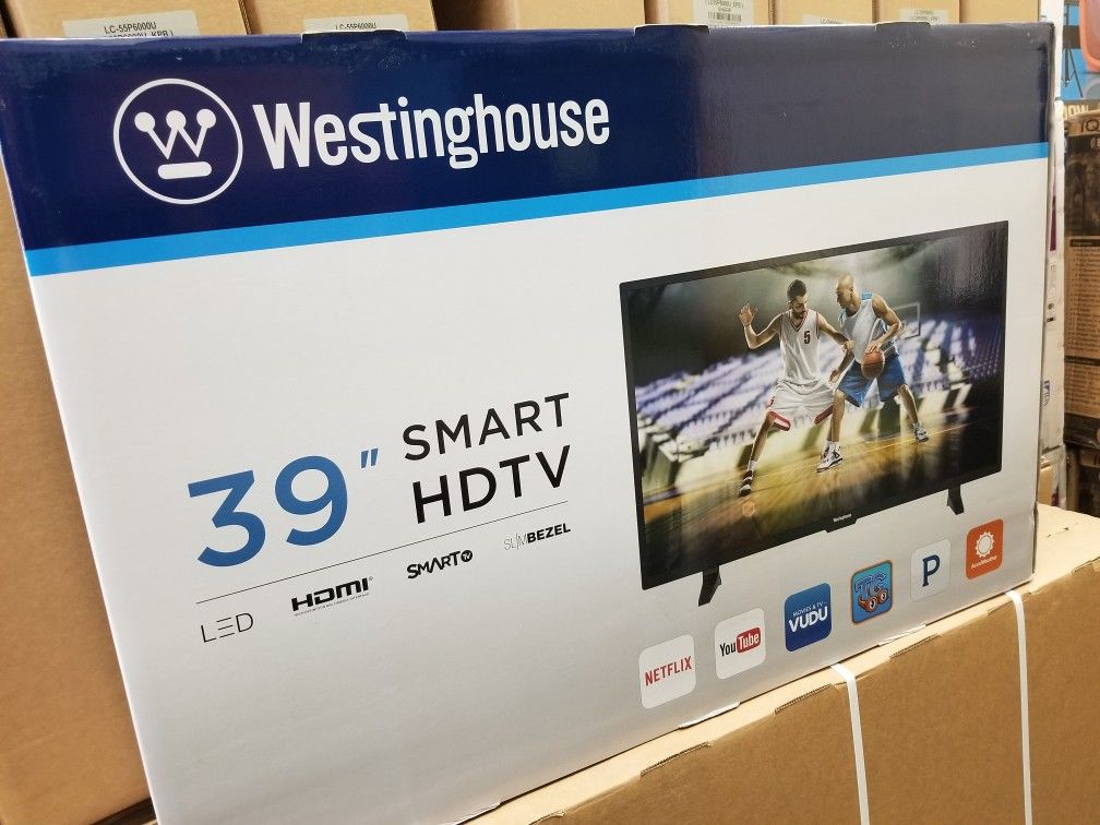 39" led smart TV available by whitewesting house. Brand new in box.