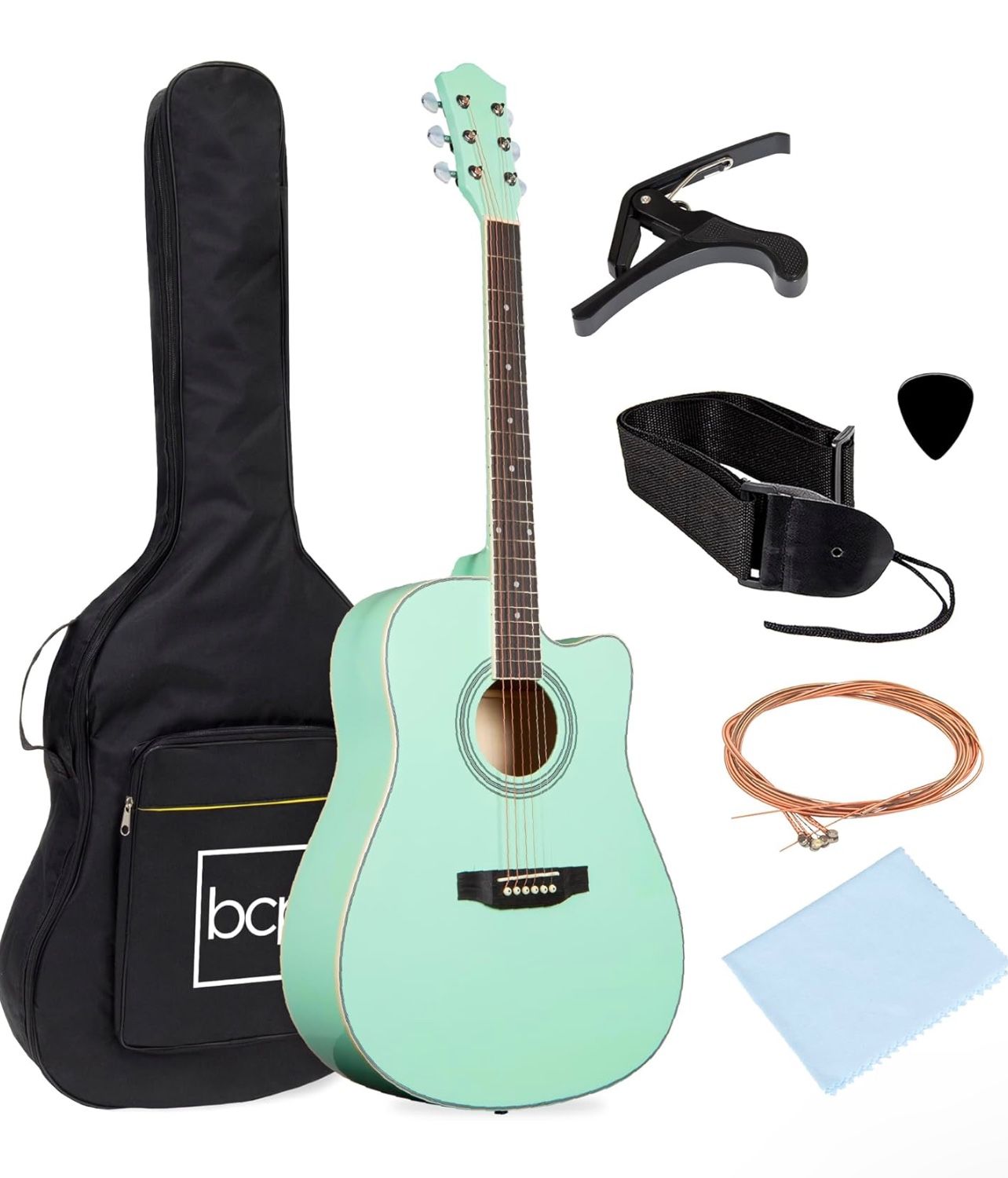 Best Choice Products 41in Beginner Acoustic Guitar Full Size All Wood Cutaway Guitar Starter Set Bundle with Case, Strap, Capo, Strings, Picks - SoCal