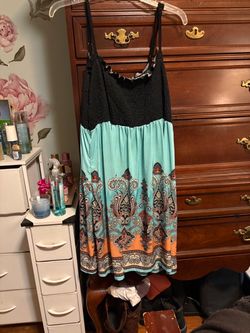 Boho Paisley Sundress Black Teal Orange