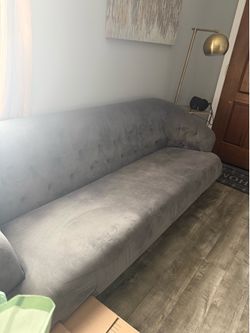 Gray Velvet Tufted Sofa