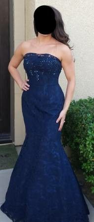 Gorgeous mermaid JANIQUE Navy Lace & Dripping Jewel Gown Dress
