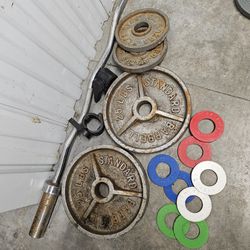 Olympic Curl Bar And Weights 