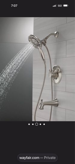 Brushed Nickel Tub and Shower Faucet Combo In2ition 2-in-1 Shower Head with Handheld Spray, Bathtub Faucet, Tub Faucet Set