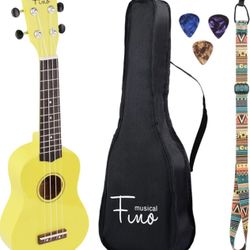 NEW FINO Beginner Wood Ukulele 21 Inch for Kids Four String w/ Gig Bag (Yellow)