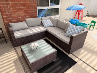 Outdoor Wicker Sectional Sofa Set with Coffee Table