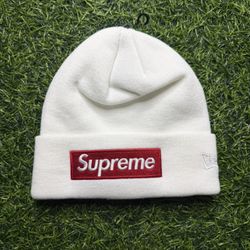 White Supreme x New Era Box Logo Beanie 