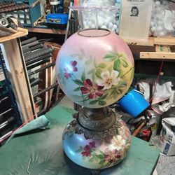 Parlor Oil Lamp Hand Painted.