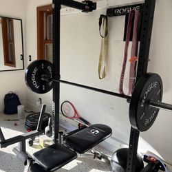 Ultimate Rogue Fitness Home Gym Package - Rack, Bar, Bumper Plates, Bench, & More!