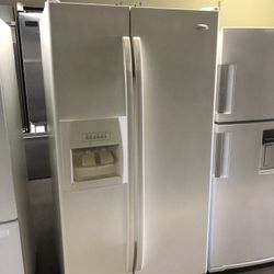 Whirlpool Almond Color Side By Side Refrigerator With Water And Ice Dispenser 