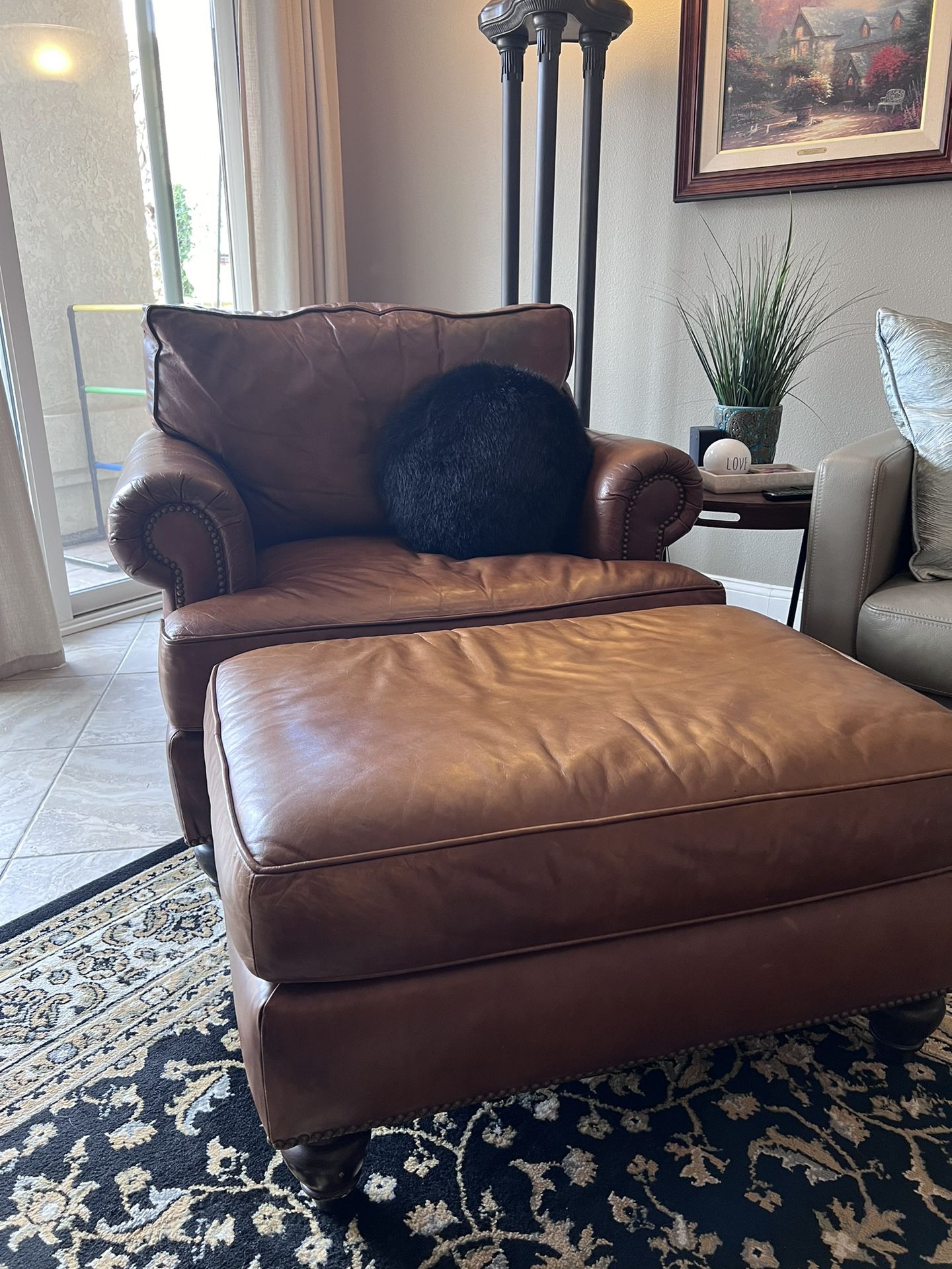 Great Leather Bernhardt Chair and Ottoman