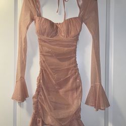 Pink mini bodycon dress with ruffles and sparkles (Windsor)  