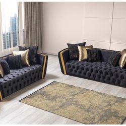 Fanci Black Velvet Sofa 94" & Loveseat 82" ,Delivery Available 