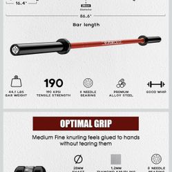 Mikolo 7ft Olympic Barbell, Barbell for Weightlifting and Powerlifting 45lb, Olympic Bar for 1500lbs Capacity, Weight Bar Fit 2" Standard Weights