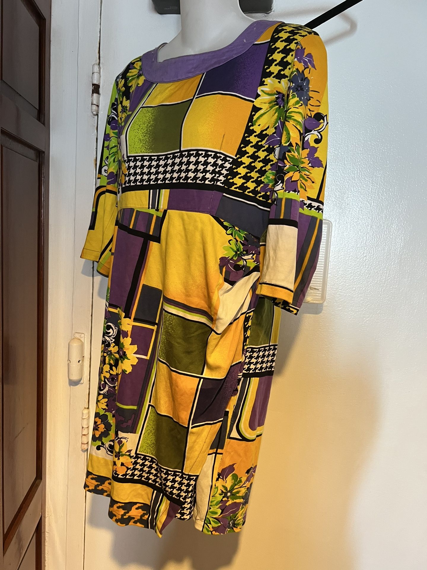 Alma Made In Italy color block Dress rare yellow checker abstract piece vintage