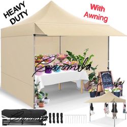 10x10 Pop Up Canopy Heavy Duty Party Tent with Removable Awning and Sidewalls,Easy Up Outdoor Wedding Commercial Canopy,Gazebo All Season Windproof&Wa