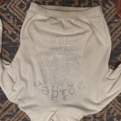 Sp5der Rhinestone White Hoodie Size M