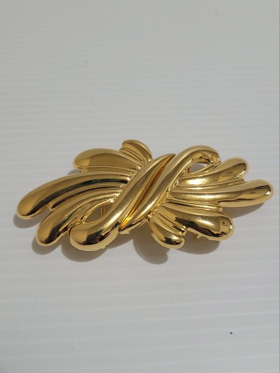 Vintage New With Tag Paquette Belt Buckle Gold Tone Interlocking 4" X 2".
