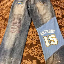 UNK NBA Denim Jeans Carmelo Anthony Denver Nuggets Waist 40 Jersey Patches