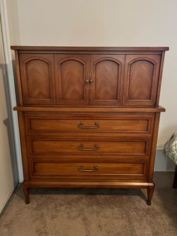 Vintage Mid-Century Modern Chest-on-Chest and Long Dresser w/ Mirror