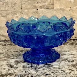 Vintage Fenton Blue Hobnail Glass 6 Candle Holder Center Piece Bowl
