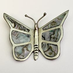 Vintage 1970 Alpaca silver abalone Pin Brooch 