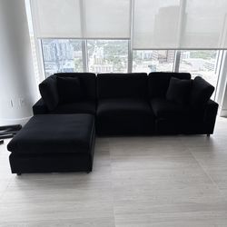 New Black Velvet Cloud Couch Sectional