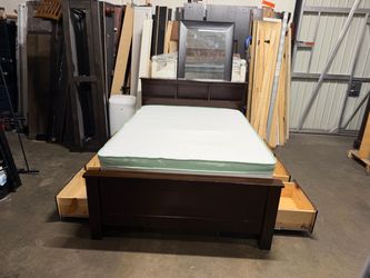 Dark Wood Storage Bed Frame with Headboard
