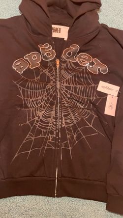 Black rhinestone sp5der zip-up hoodie size Large