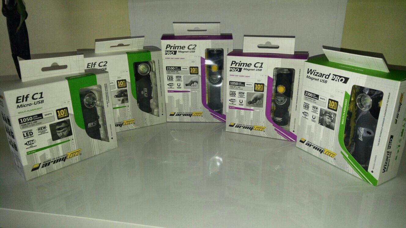 Armytek Flashlights Wizard, Elf, Tiara, Prime, Partner, Barracuda, Predator, Viking, Dobermann