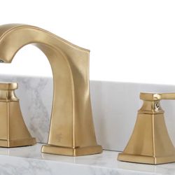 allen + roth Chesler Brushed Gold Widespread 2-handle WaterSense Mid-arc Residential Handle Bathroom Sink Faucet with Drain