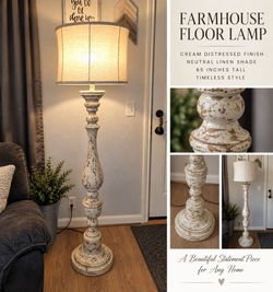 Cream Distressed Farmhouse Floor Lamp – 65” Tall