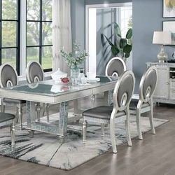 Brand New Silvery Tone Gray 7pc Dining Table Set