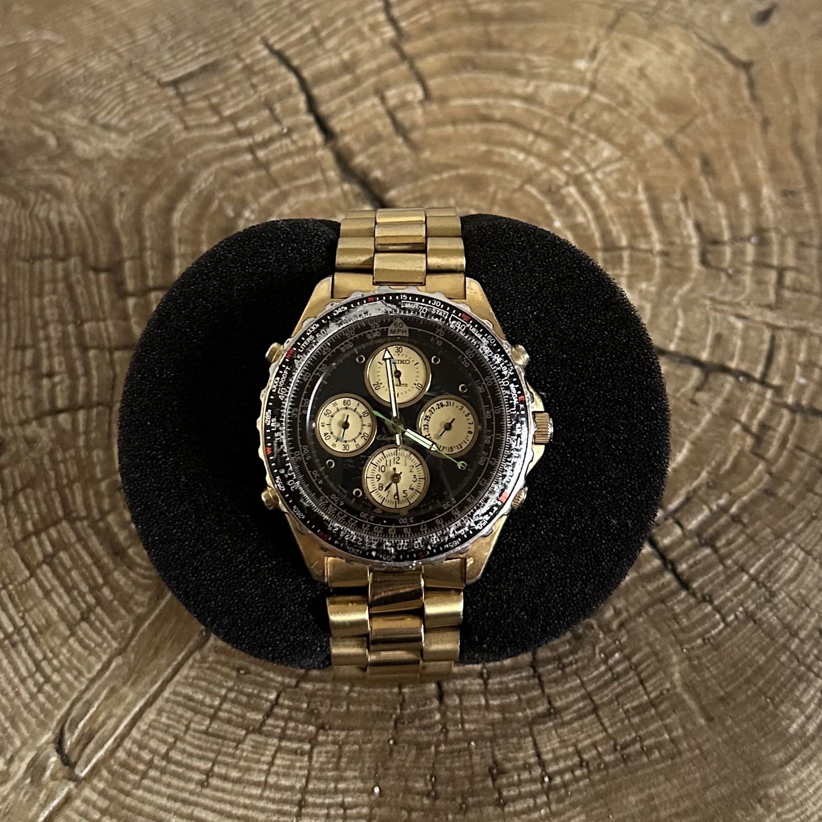 Seiko Gold Flightmaster Seiko Flightmaster Chronograph Gold Black