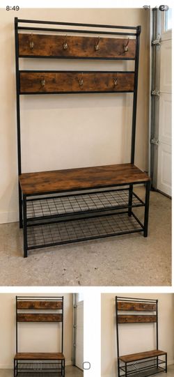 Industrial Entryway Hall Tree with Bench