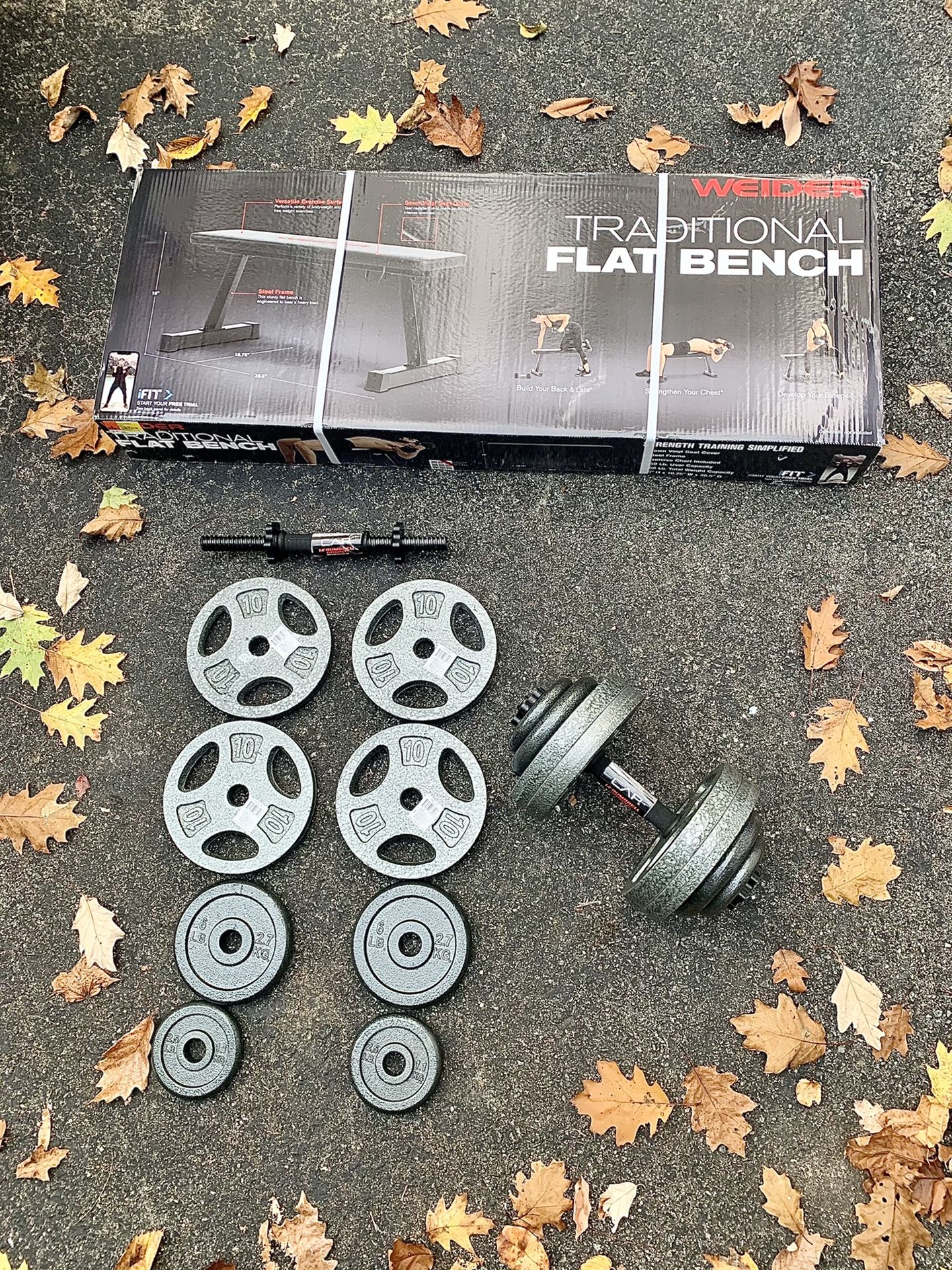 CAP 120 Pound Adjustable Weight Set (60lbs dumbbell pair) + Weider Flat Bench Brand New