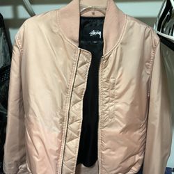 Stussy Pink Puffer Bomber Jacket, Medium