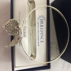 Brilliance Crystals From Swarovski Charms Bangle Bracelet Silver Tone