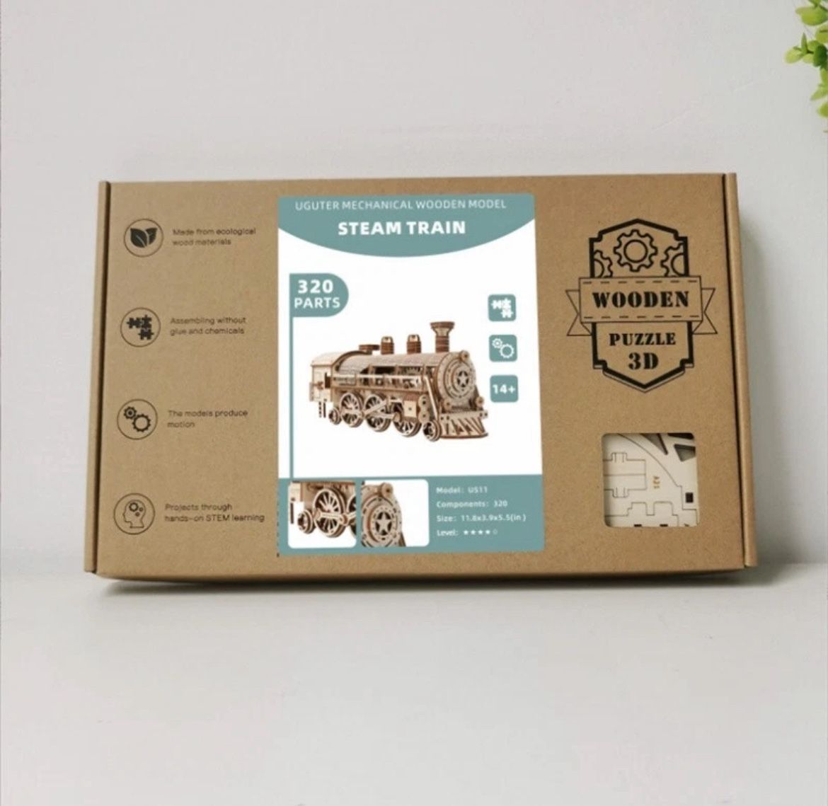 UGUTER DIY Wooden Steam Train 3D Model Kit-Mechanical Engineering,Creative Gift