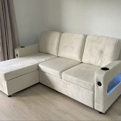 Sleeper Sectional Sofa Couch with Storage Chaise and LED Lighting